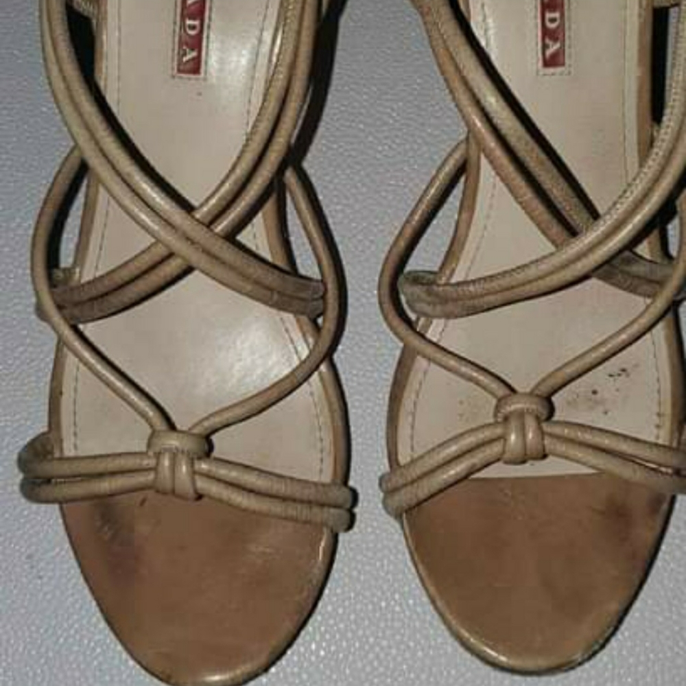 Prada knotted leather wedges authentic